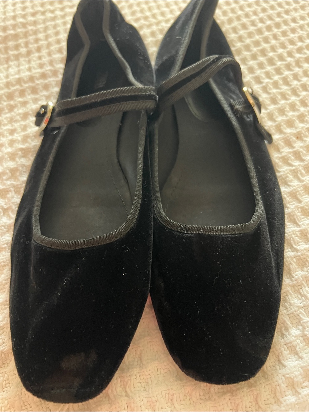 Zara Black Velvet Mary Jane Flats with Buckle